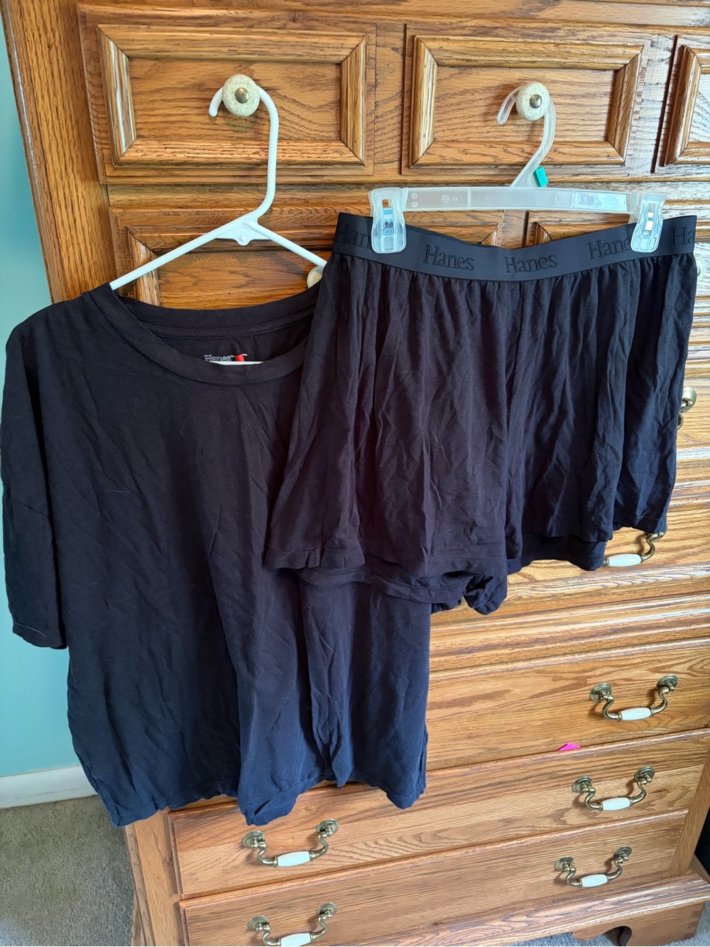 Hanes Women's Black Cotton Tee and Boxer Shorts Set